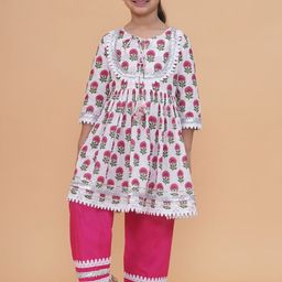 Modish Couture Girls Floral Printed Empire Thread Work Kurta with Palazzos-image-23