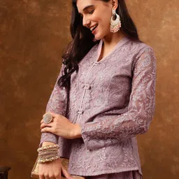 Anouk Ethnic Motifs Embroidered Regular Top with Palazzos image 1