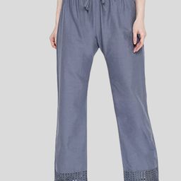 Women Solid Straight Grey Ethnic Embroidery Lace Pure Cotton Palazzo-image-20