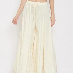 Clora Creation Women Cream-Coloured Printed Flared Ethnic Palazzos-image-19