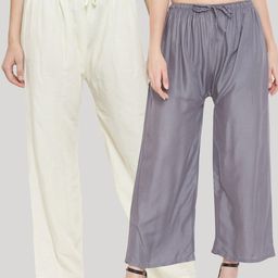 Clora Creation Women Grey & Cream-Coloured Pack of 2 Ethnic Palazzos-image-67