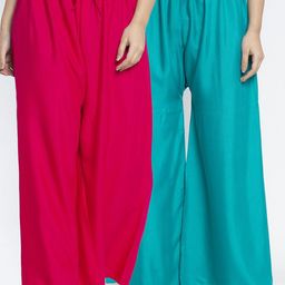 GRACIT Women Pink & Blue Set Of 2 Rayon Solid Palazzos-picture-26