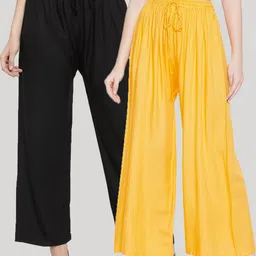 Clora Creation Women Pack Of 2 Yellow & Black Flared Palazzos-image-68