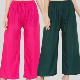 Clora Creation Women Pack Of 2 Pink & Green Ethnic Palazzos-image-17