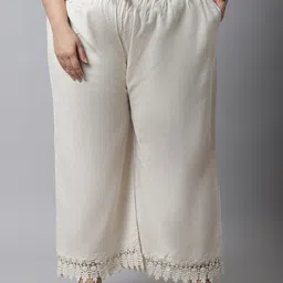 TAG 7 Women Plus Size Cream-Coloured Linen Ethnic Palazzos-42