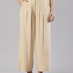 Femmora Women Flared Fit High Rise Pleated Trousers-image-3