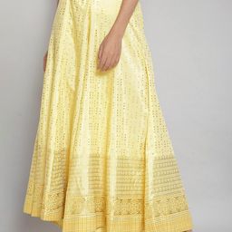AURELIA Women Yellow & Gold-Toned Ethnic Motifs Printed Flared Palazzos-6