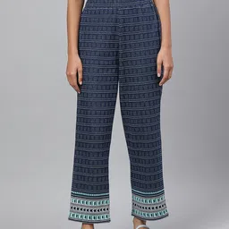 AURELIA Women Navy Blue & White Printed Ethnic Palazzo-image-19