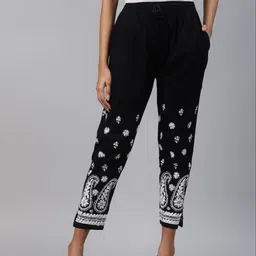 ADA Women Black & White Ethnic Motifs Hand Embroidered Cropped Ethnic Palazzos-picture-14