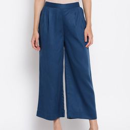 Fabindia Women Teal Solid Wide Leg Palazzo-image-78
