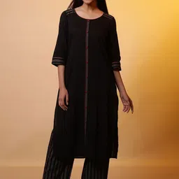 AURELIA Striped Round Neck Regular Sleeves Pure Cotton Kurta With Trousers-picture-35