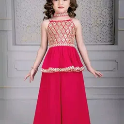 Dhvrafashion Girls Embroidered Shoulder Straps Neck Sleeveless Tunic With Palazzo-image-91