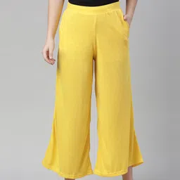 Souchii Women Yellow Knitted Palazzos-image-2
