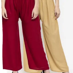 Clora Creation Women Beige & Maroon Solid Straight Palazzos-image-9