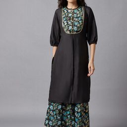 AURELIA Women Black Floral Embroidered Kurta with Palazzos-image-45