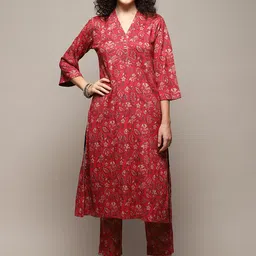 Biba Floral Printed V-Neck Kurta with Palazzos-picture-13