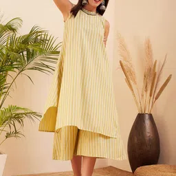 InWeave Striped Sleeveless A-Line Kurta with Palazzos-picture-10