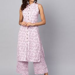anayna Women Purple Printed High Slit Kurta with Palazzos-picture-55