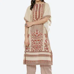 Biba Women Beige Ethnic Motifs Printed Kaftan Kurta Set-50