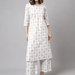 FIORRA Floral Printed Pure Cotton Straight Kurta With Palazzos-image-33