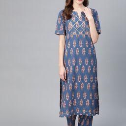 Idalia Women Blue Ethnic Motifs Printed Kurta with Trousers-26