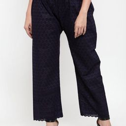 Miaz Lifestyle Women Navy Blue Ethnic Motifs Knitted Straight Palazzos-image-68