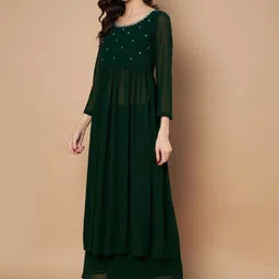 Poshak Hub Beads And Stones Embellished Empire A-Line Kurta With Palazzos image 2