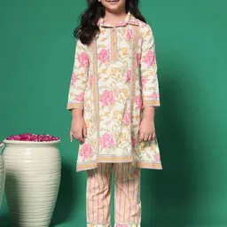 Readiprint Fashions Girls Floral Printed Regular Gotta Patti Pure Cotton Kurti with Palazzos-picture-19