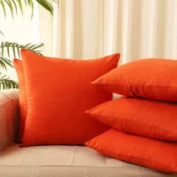 jamio firati Orange Solid Cotton 20 x 20 Inches Cushion Covers (Set of 5)-picture-27
