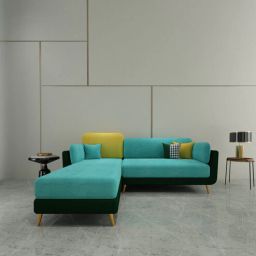 casacraft from pepperfry Montez Velvet RHS Sectional Sofa (2 + Lounger) in Turquoise & Green Colour-picture-9