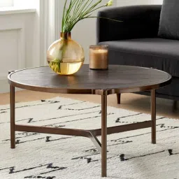 Albertoni Coffee Table In Oak Veneer Top & Bronze Base Finish-image-0