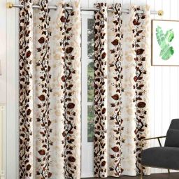 Brown Polyester Floral 9Ft Blackout Eyelet Door Curtains (Pack of 2)-image-5