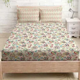 mayfair homes london Beige Cotton 1 Queen Bedsheet with 2 Pillow Covers-picture-21