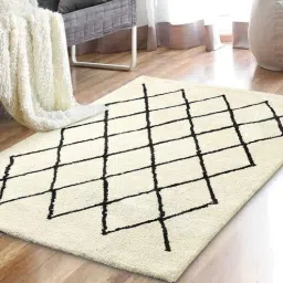 saral home Ivory Geometric Cotton 5 ft x 7 ft Machine Made Carpet-picture-12