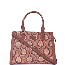 ZOUK Ethnic Motifs Printed Structured Jute Handheld Bag image 2