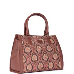 ZOUK Ethnic Motifs Printed Structured Jute Handheld Bag image 3