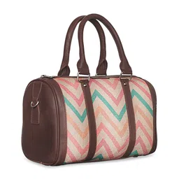 ZOUK Peach-Coloured Geometric Printed Structured Handheld Bag image 2