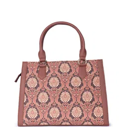 ZOUK Ethnic Motifs Printed Structured Jute Handheld Bag image 4