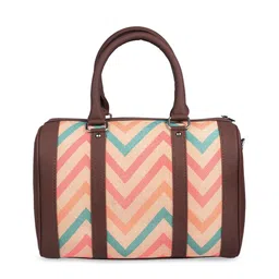 ZOUK Peach-Coloured Geometric Printed Structured Handheld Bag image 3