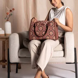 ZOUK Ethnic Motifs Printed Structured Jute Handheld Bag image 1