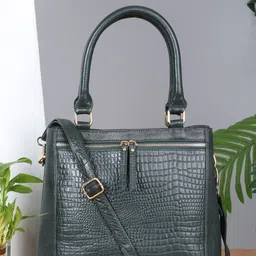 Teakwood Leathers Animal Textured Leather Structured Handheld Bag with Cut Work-8