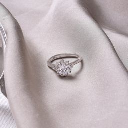 JOKER & WITCH Silver-Toned White Stone-Studded Floral Adjustable Finger Ring-48