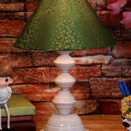 foziq White & Green Printed Table Lamp With Shade-36