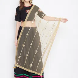 Clora Creation Women Gold-Toned Embellished Mirror Work Dupatta-image-85