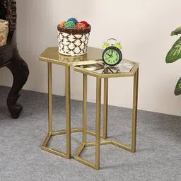 pristine interiors Hexa Metal Side Table in Antique Brass Gold Finish-picture-36