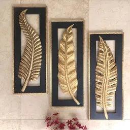 VAS collection home Black Leaf Designed Rectangle Shaped Wood Wall Decor Plates-26