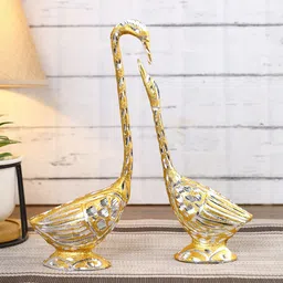 CraftVatika Gold & Silver-toned Kissing Duck & Swan Love Couple Bird Statues Set-46