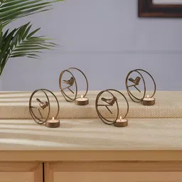 Homspurts Glow Nest Copper-Toned 4 Pieces Tea Light Metal Candle Holders-image-29