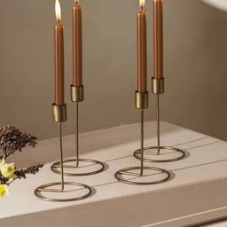 Homspurts Crafted Gleam Copper-Toned 4 Pieces Tea Light Metal Candle Holders-image-3
