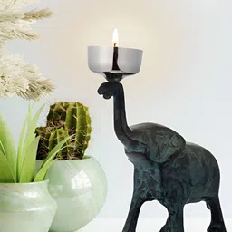 House of Sajja Green& Black Elephant Shaped Candle Holder-29